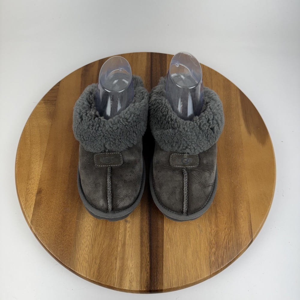 Womens Ugg Coquette Gray Shearling Lined Slip On Flat Slippers Shoes Size 8 GUC